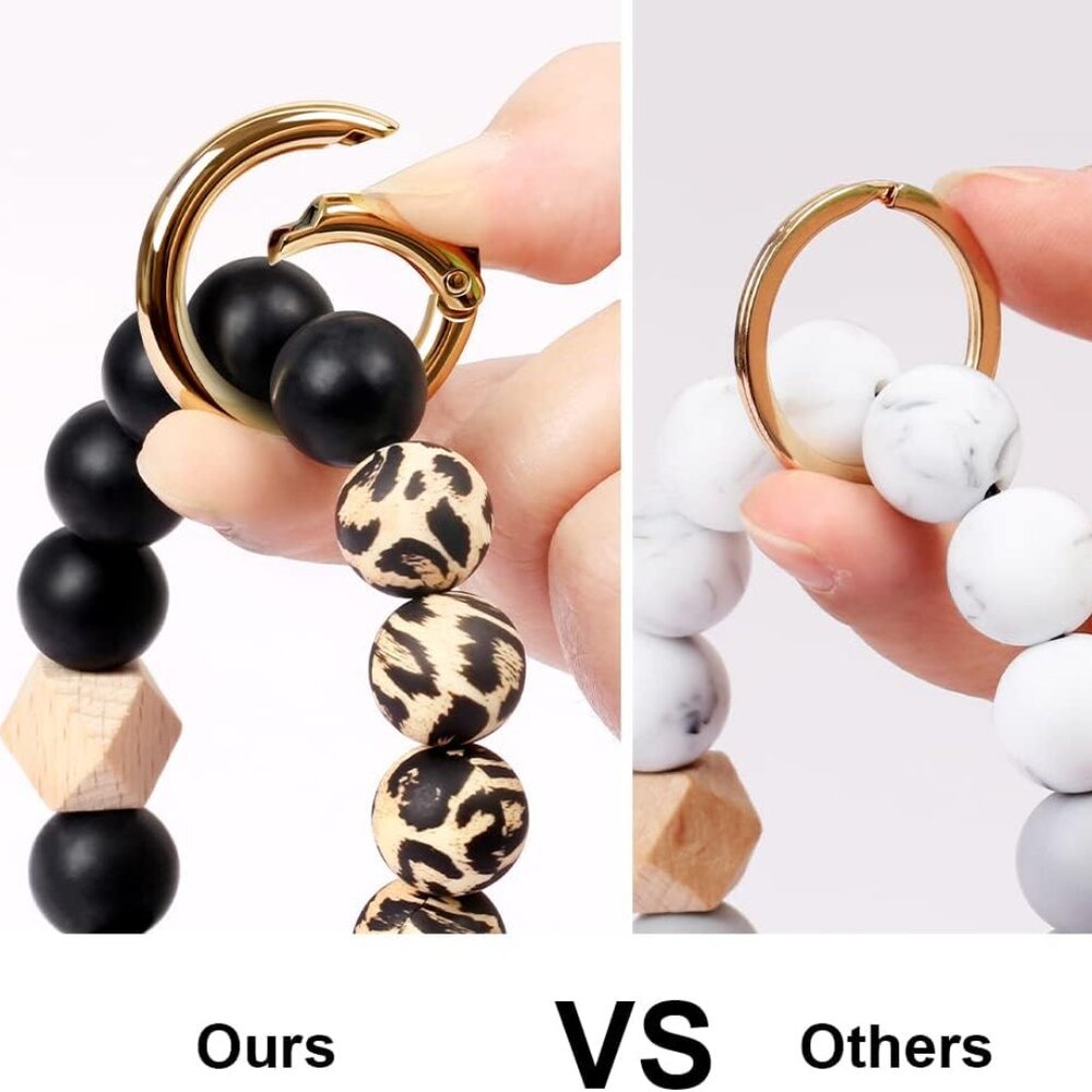 Keychain Bracelet Wristlet, Silicone Beaded Key Ring Bracelet with Card Wallet, - Picture 5 of 7